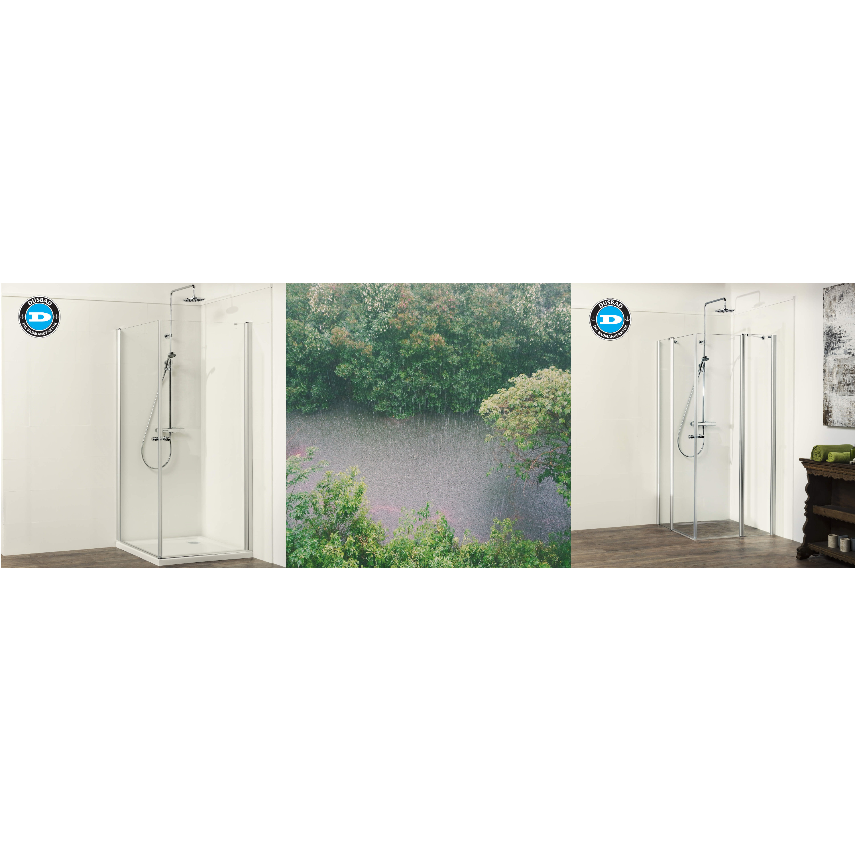 336- 337- Regen bach Wasser Vital-2-Dusche--Pendeltuer--Glasdusche-mit-Eckeinstieg-Dusbad-Dusar