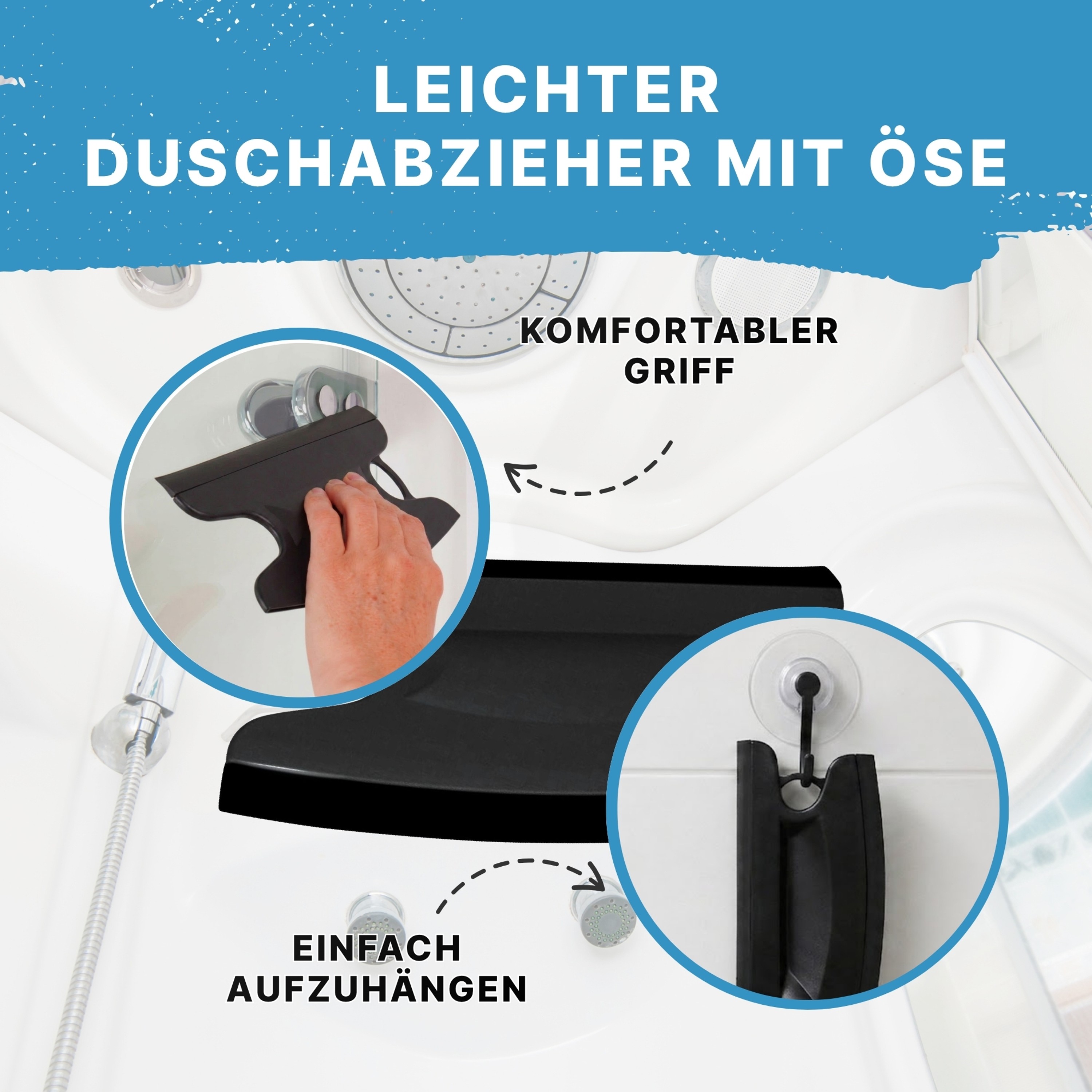 Dusbad Glas&Duschabzieher für Duschkabinen gerade|rund schwarz MadeInGermany