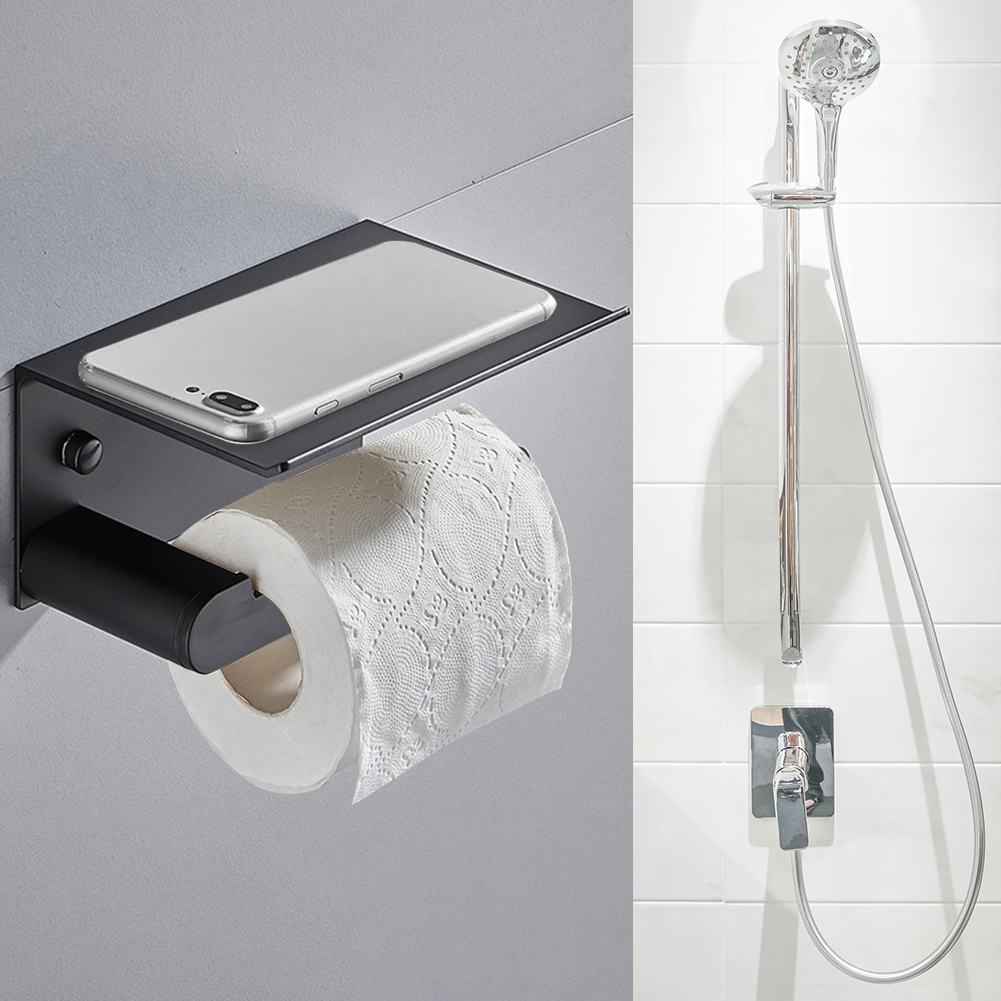 Dusbad Toilettenpapierhalter ohne Bohren, selbstklebend mit Ablage für WC/Badezimmer