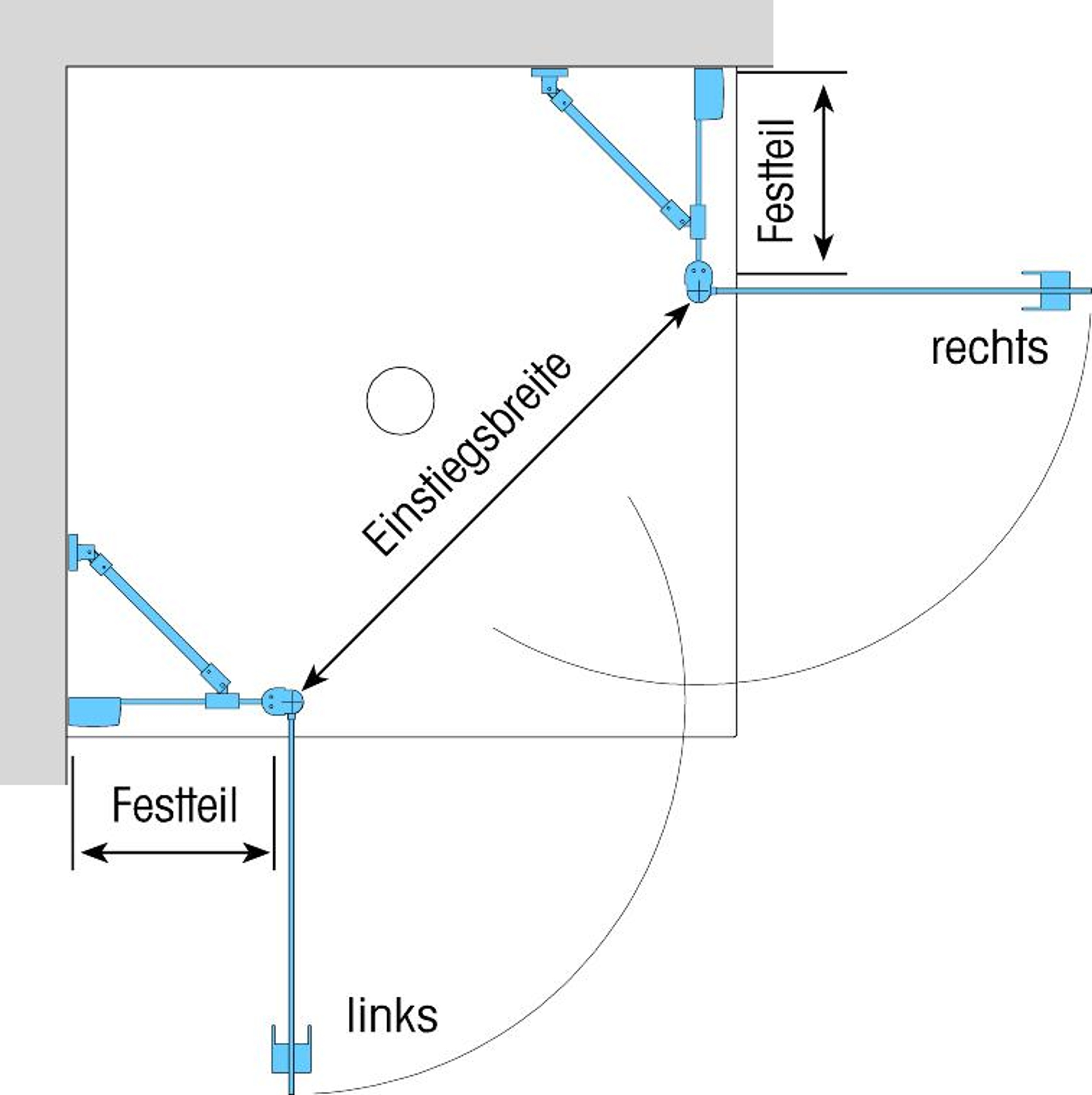 Duschkabine/ Duschabtrennung Dusbad Vital 2 zweiteilige Pendeltür an Festteil / Eckdusche  links 1075mm rechts 800mm