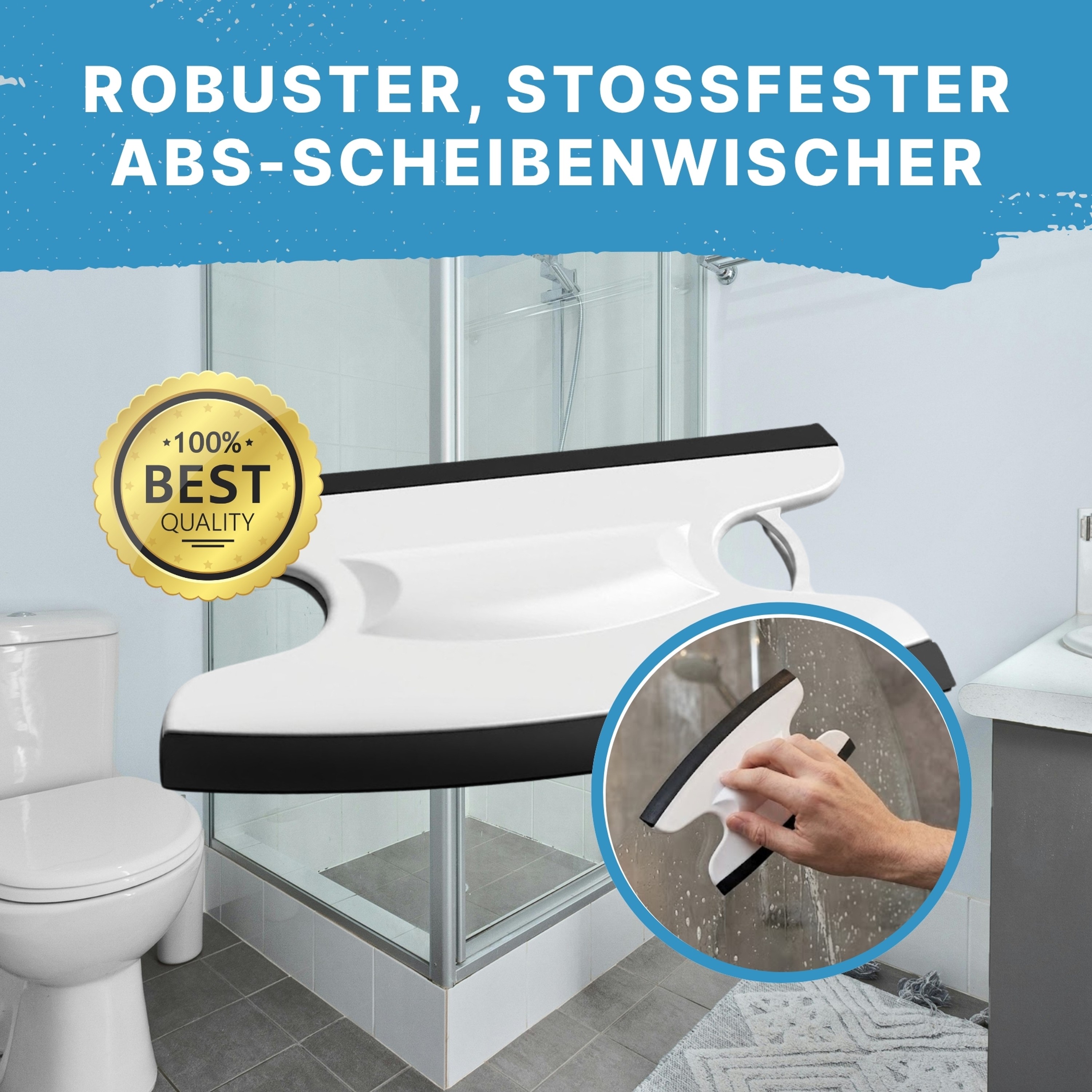 Dusbad Glas&Duschabzieher für Duschkabinen gerade|rund weiss MadeInGermany