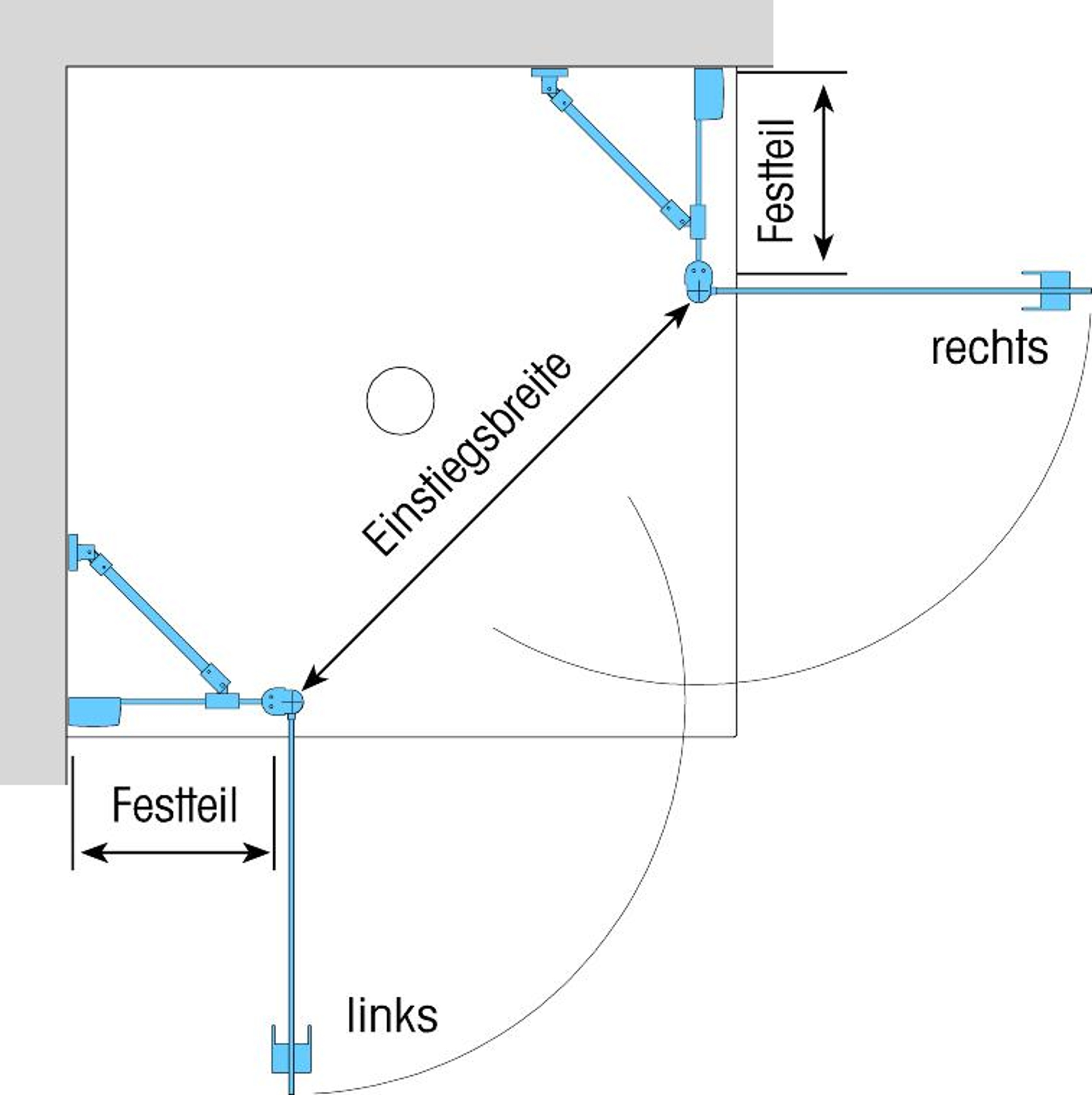 Duschkabine/ Duschabtrennung Dusbad Vital 2 zweiteilige Pendeltür an Festteil / Eckdusche  links 875mm rechts 900mm