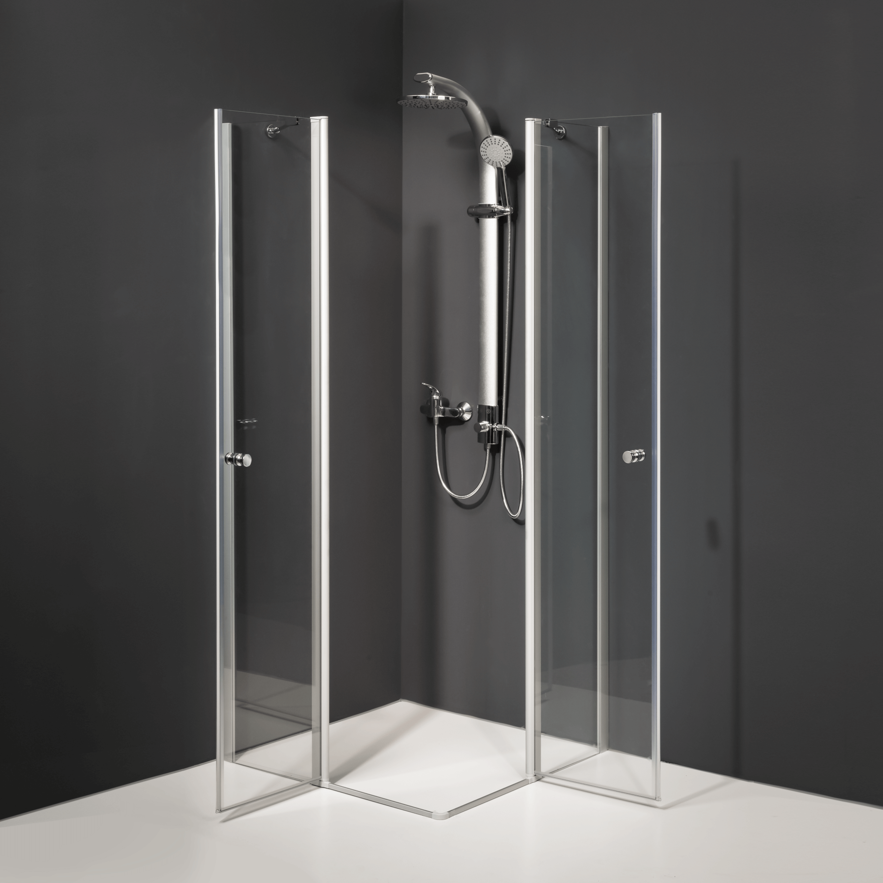 Duschkabine/ Duschabtrennung Dusbad Vital 5 Eckeinstieg Pendeltür an Festteil 4 teilig 100x100cm