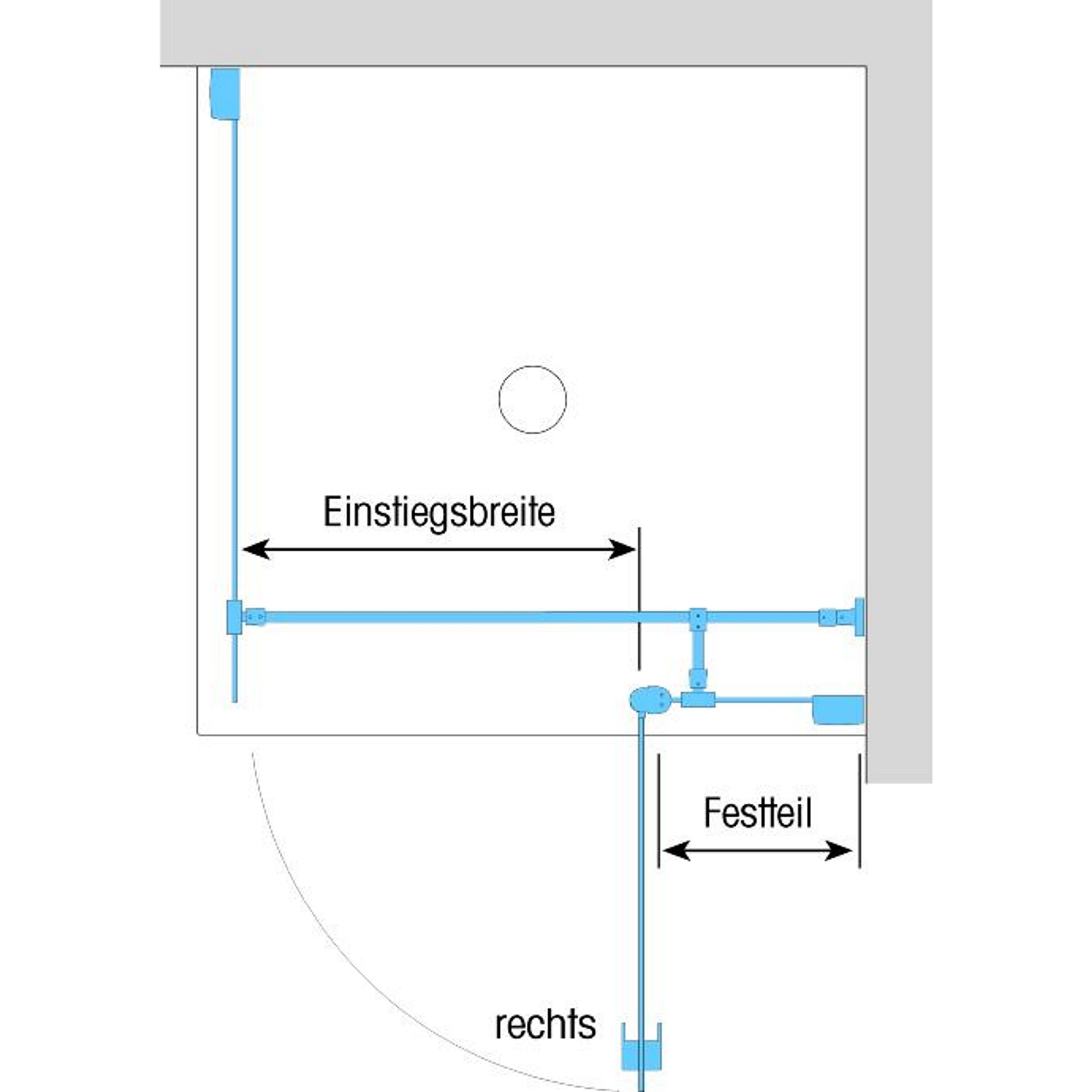 Duschkabine/ Duschabtrennung Dusbad Vital 2 Drehtür an Festteil rechts + Duschwand links (Kombination) rechts 1050mm links 975mm