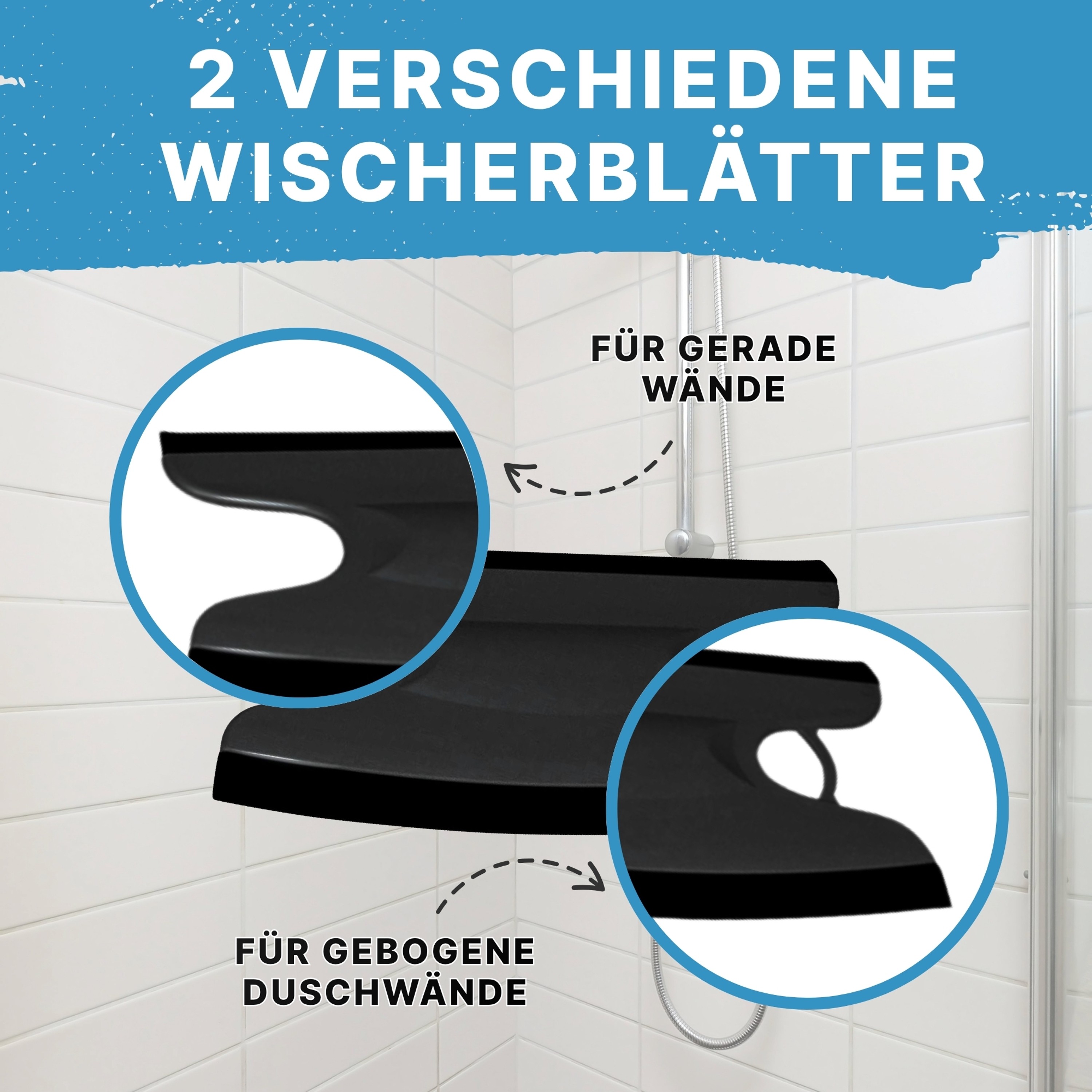 Dusbad Glas&Duschabzieher für Duschkabinen gerade|rund schwarz MadeInGermany