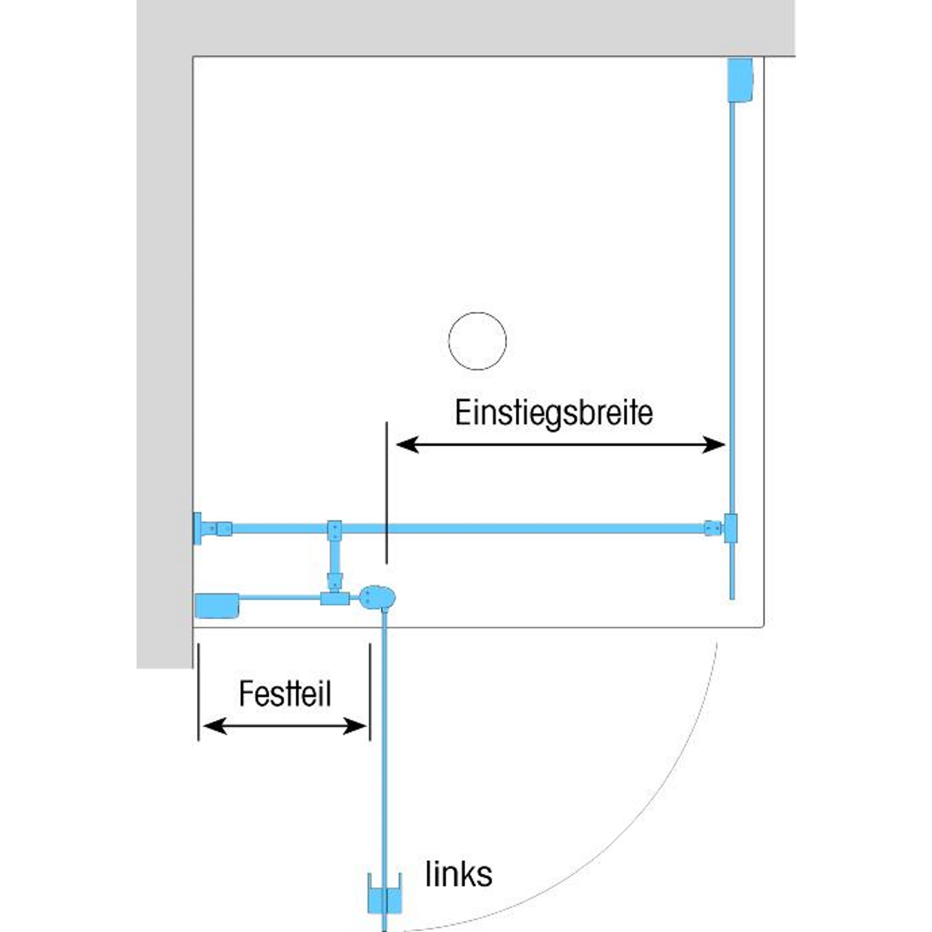 Duschkabine/ Duschabtrennung Dusbad Vital 2 Drehtür an Festteil links + Duschwand rechts (Kombination) links 1100mm rechts 850mm